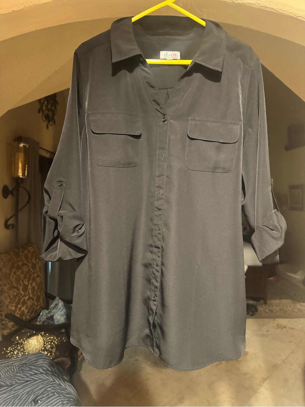 Denim&Co Black Button-Front Utility Blouse